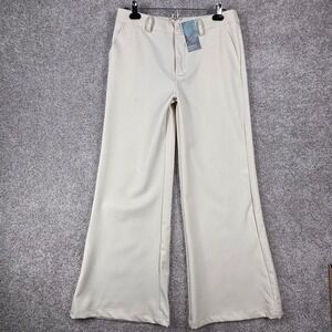 GORGLITTER Womens Beige Wide Leg Trousers High Waist Flare Dress Pants Size M